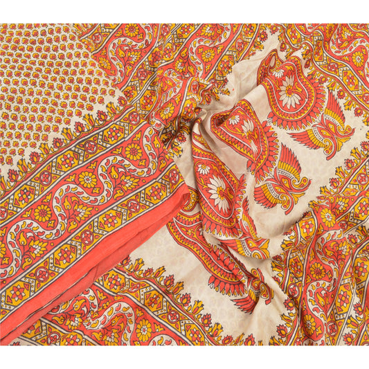 Sanskriti Vintage Indian Red Sarees 100% Pure Silk Printed Sari Craft Sustainable Fabric